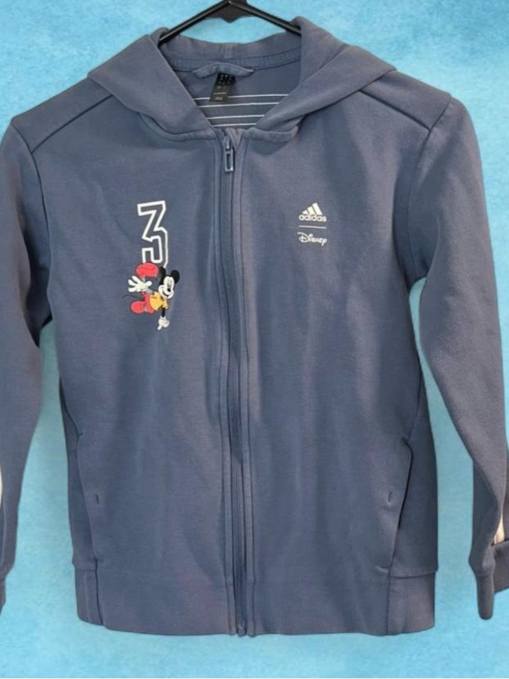 adidas Navy Zip-Up Hoodie with Mickey Mouse Graphic